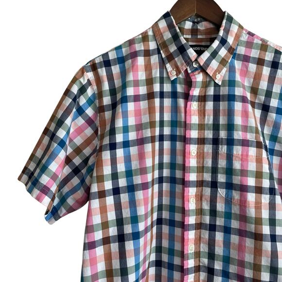 Lands End Mens Shirt M Multicolor Buffalo Check Button Up Preppy Office Travel - Picture 7 of 12